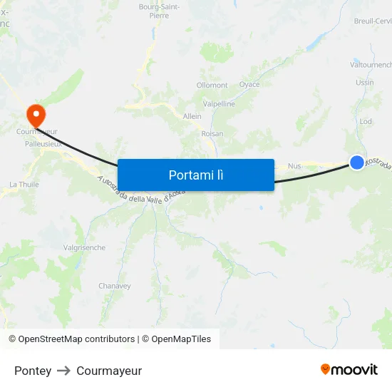 Pontey to Courmayeur map