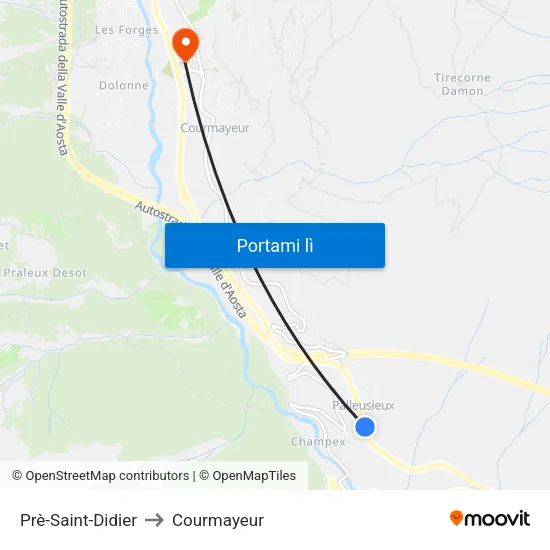 Prè-Saint-Didier to Courmayeur map