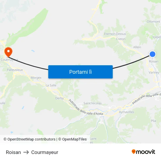 Roisan to Courmayeur map