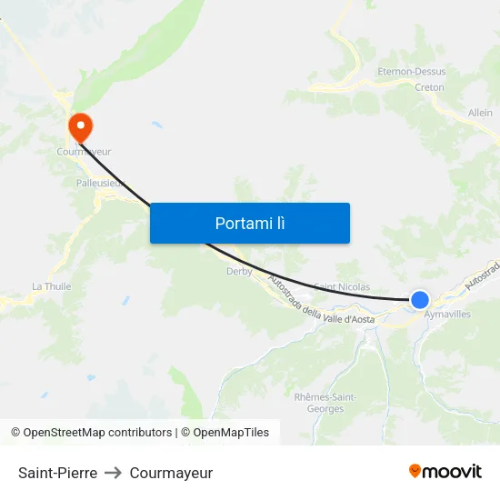 Saint-Pierre to Courmayeur map