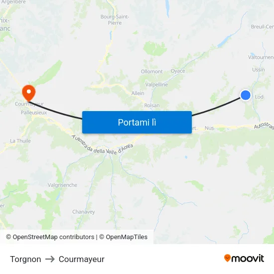 Torgnon to Courmayeur map