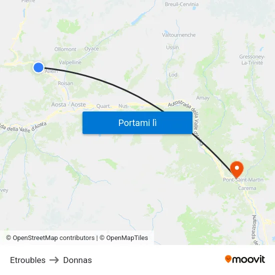 Etroubles to Donnas map