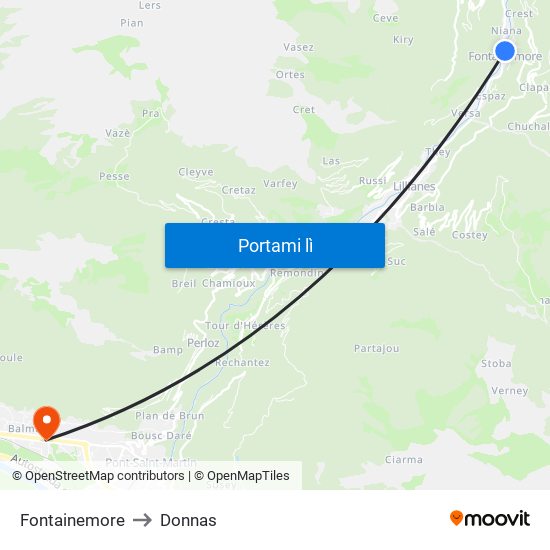 Fontainemore to Donnas map