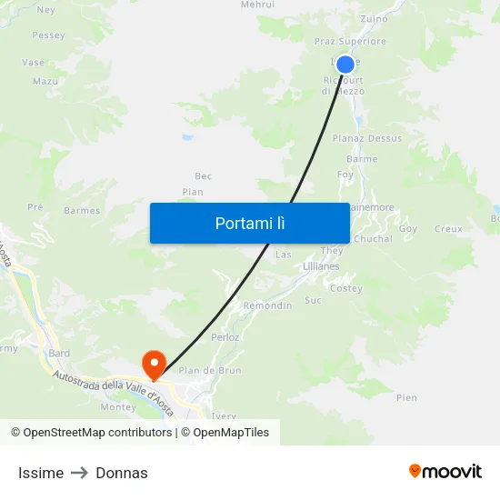 Issime to Donnas map