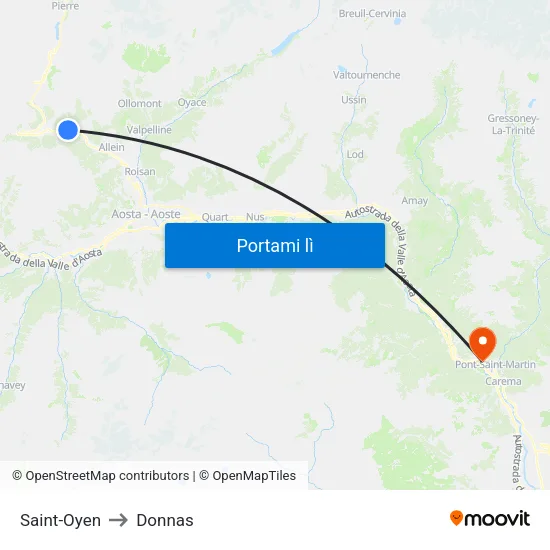 Saint-Oyen to Donnas map