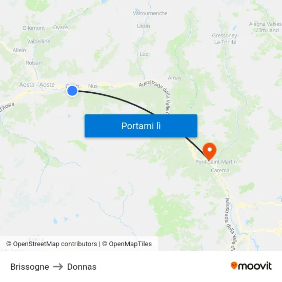 Brissogne to Donnas map