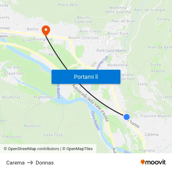 Carema to Donnas map