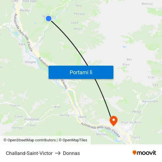 Challand-Saint-Victor to Donnas map