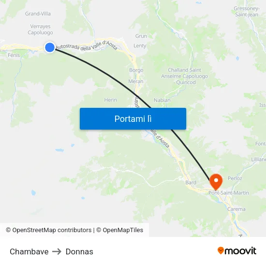 Chambave to Donnas map