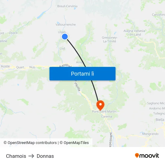 Chamois to Donnas map