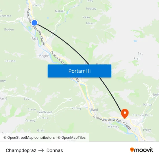 Champdepraz to Donnas map