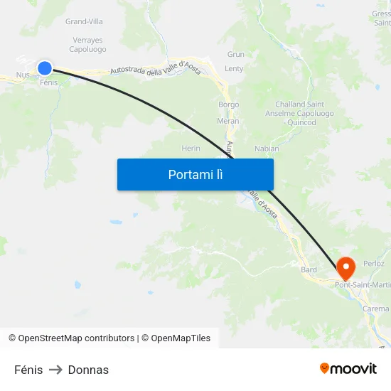 Fénis to Donnas map