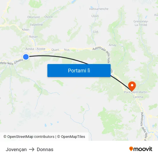 Jovençan to Donnas map