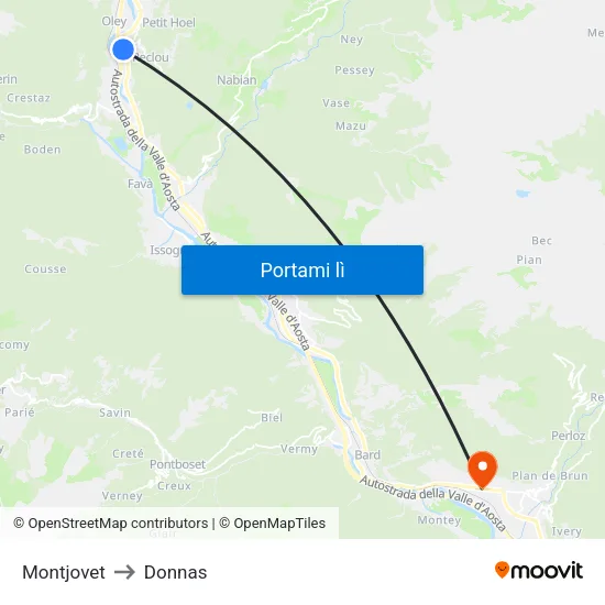 Montjovet to Donnas map