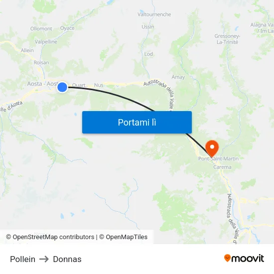 Pollein to Donnas map