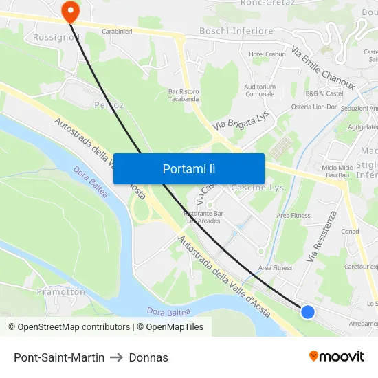 Pont-Saint-Martin to Donnas map