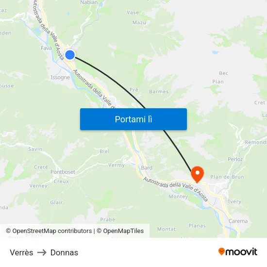Verrès to Donnas map