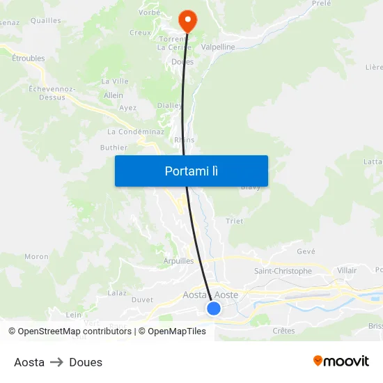 Aosta to Doues map