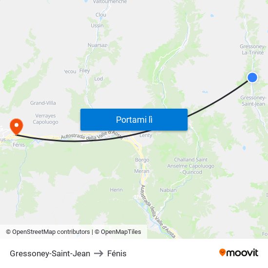 Gressoney-Saint-Jean to Fénis map