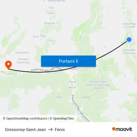 Gressoney-Saint-Jean to Fénis map