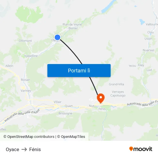 Oyace to Fénis map