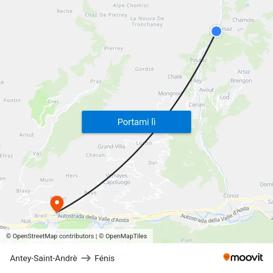Antey-Saint-Andrè to Fénis map