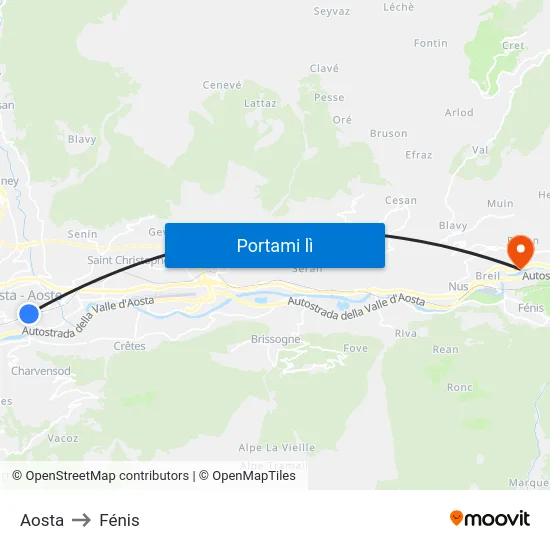 Aosta to Fénis map