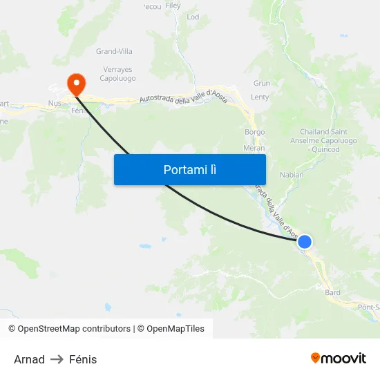 Arnad to Fénis map