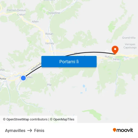 Aymavilles to Fénis map