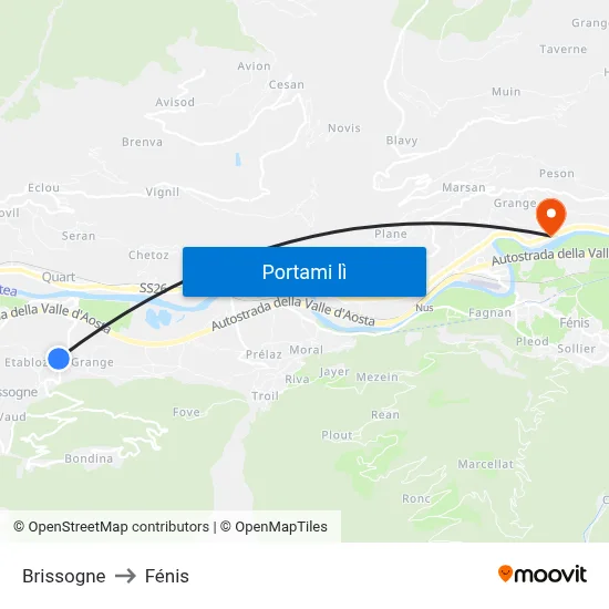Brissogne to Fénis map