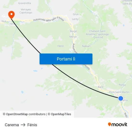 Carema to Fénis map