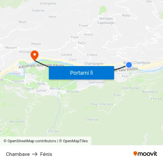 Chambave to Fénis map