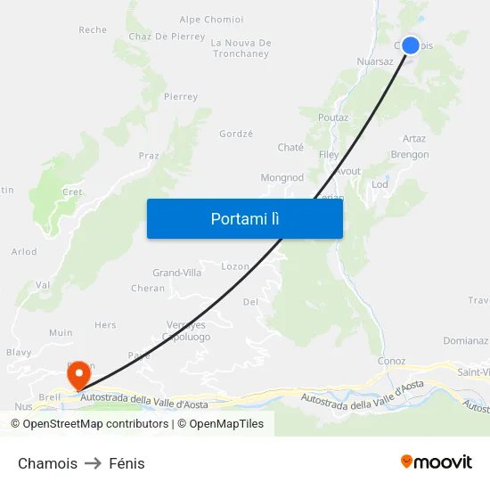 Chamois to Fénis map