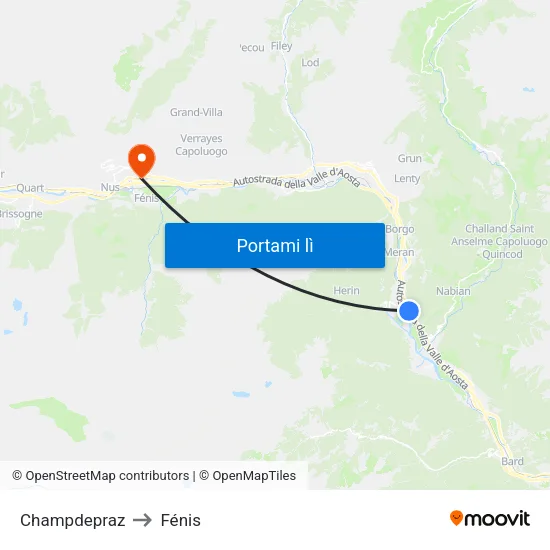 Champdepraz to Fénis map