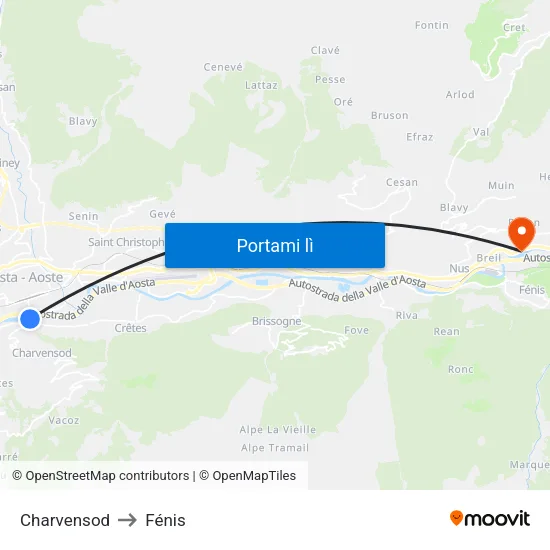 Charvensod to Fénis map