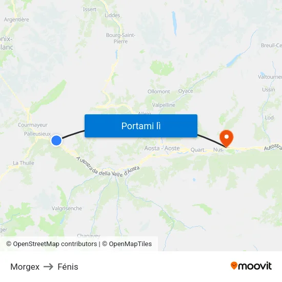 Morgex to Fénis map