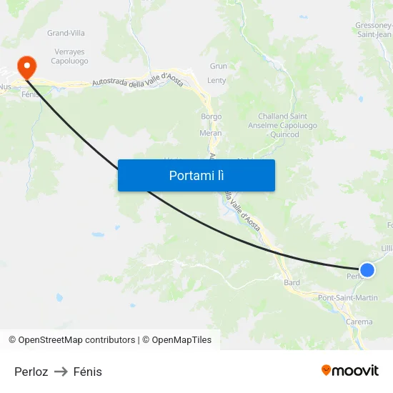 Perloz to Fénis map