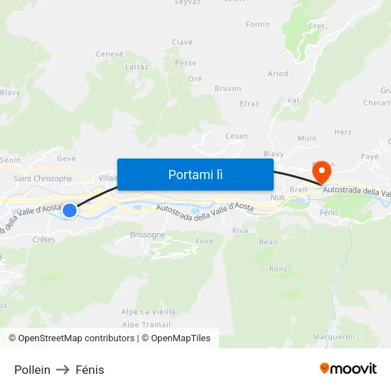 Pollein to Fénis map