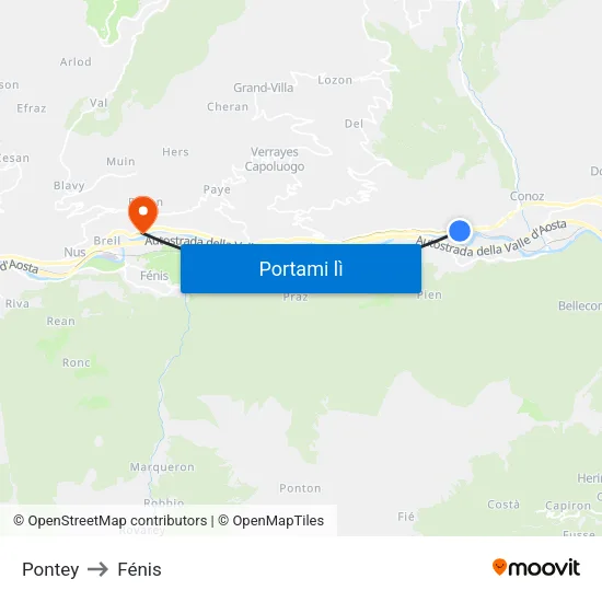 Pontey to Fénis map