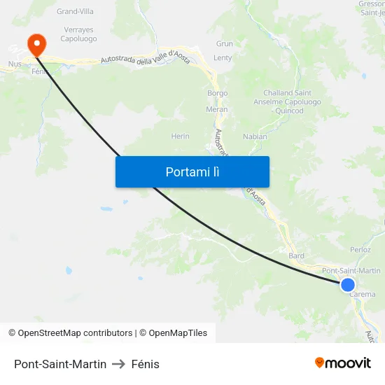 Pont-Saint-Martin to Fénis map