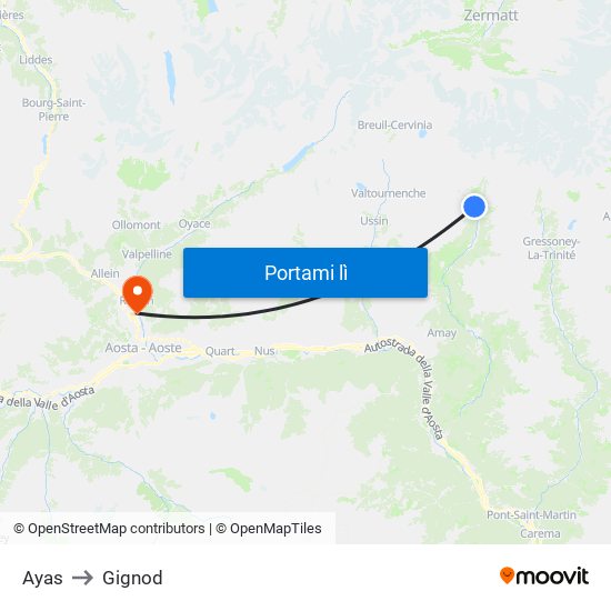 Ayas to Gignod map