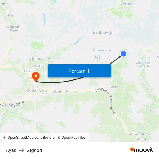 Ayas to Gignod map