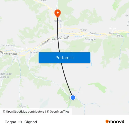 Cogne to Gignod map
