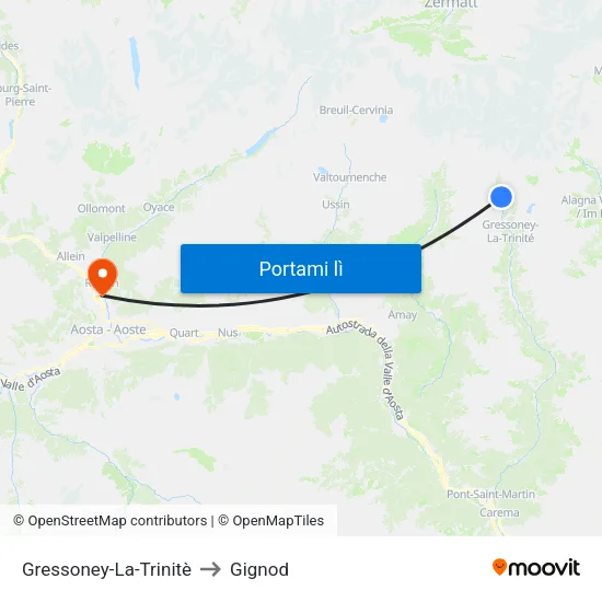 Gressoney-La-Trinitè to Gignod map