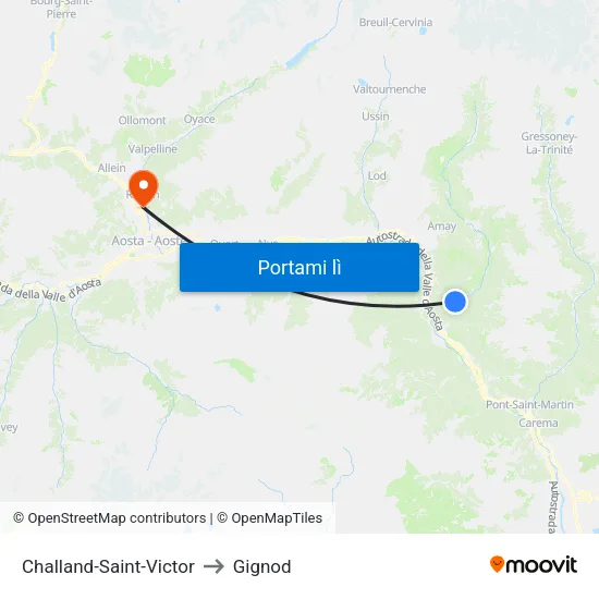 Challand-Saint-Victor to Gignod map