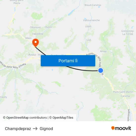 Champdepraz to Gignod map