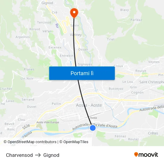 Charvensod to Gignod map