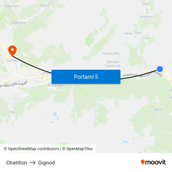 Chatillon to Gignod map