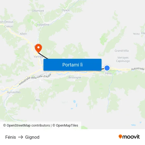 Fénis to Gignod map