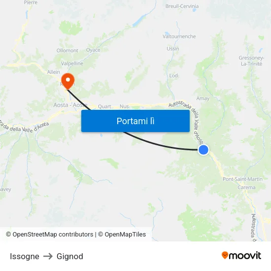 Issogne to Gignod map